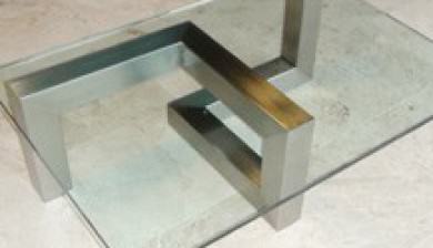 Contemporary coffee table tempered top glass stainless metal